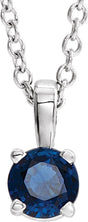 14K Gold Round Lab-Grown Blue Sapphire Birthstone Necklace or Pendant - White Gold