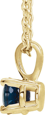 14K Gold Round Natural Blue Sapphire Birthstone Necklace or Pendant - Yellow Gold - view 2