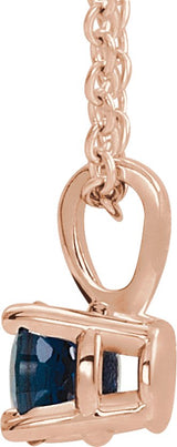 14K Gold Round Natural Blue Sapphire Birthstone Necklace or Pendant - Rose Gold - view 2