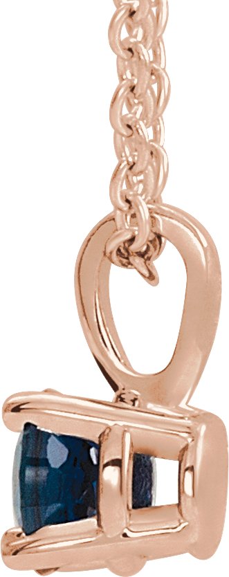 14K Gold Round Natural Blue Sapphire Birthstone Necklace or Pendant - Rose Gold - view 2