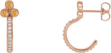 14K Gold Round Natural Citrine Accented Bezel-Set J-Hoop Earrings - Rose Gold