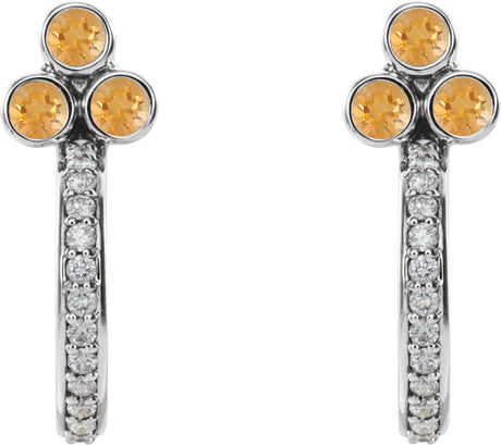 Platinum Round Natural Citrine Accented Bezel-Set J-Hoop Earrings - view 2