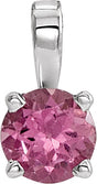 14K Gold Round Natural Pink Tourmaline Birthstone Necklace or Pendant - White Gold
