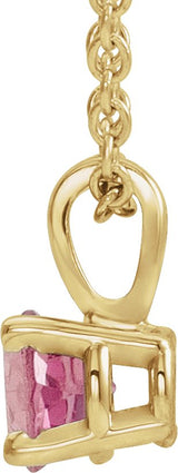 14K Gold Round Natural Pink Tourmaline Birthstone Necklace or Pendant - Yellow Gold - view 2