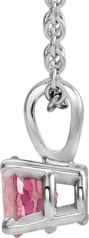 Platinum Round Natural Pink Tourmaline Birthstone Necklace or Pendant - view 2