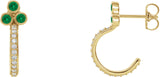 14K Gold Round Natural Emerald Accented Bezel-Set J-Hoop Earrings - Yellow Gold