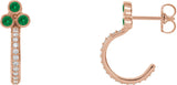 14K Gold Round Natural Emerald Accented Bezel-Set J-Hoop Earrings - Rose Gold