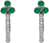 14K Gold Round Natural Emerald Accented Bezel-Set J-Hoop Earrings - White Gold - view 2