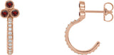 14K Gold Round Natural Mozambique Garnet Accented Bezel-Set J-Hoop Earrings - Rose Gold