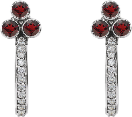 Platinum Round Natural Mozambique Garnet Accented Bezel-Set J-Hoop Earrings - view 2