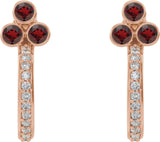 14K Gold Round Natural Mozambique Garnet Accented Bezel-Set J-Hoop Earrings - Rose Gold - view 2