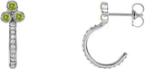 Platinum Round Natural Peridot Accented Bezel-Set J-Hoop Earrings