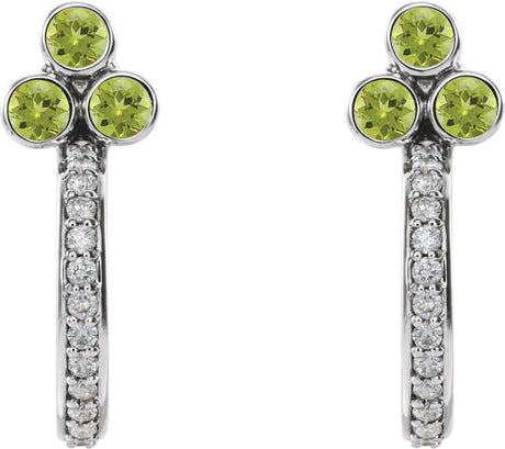 Platinum Round Natural Peridot Accented Bezel-Set J-Hoop Earrings - view 2
