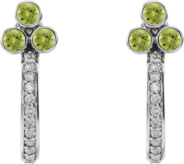 14K Gold Round Natural Peridot Accented Bezel-Set J-Hoop Earrings - White Gold - view 2