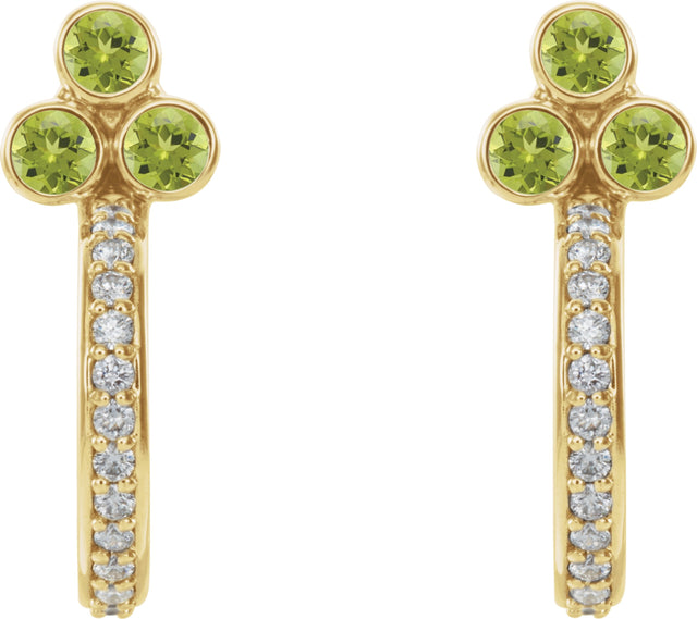 14K Gold Round Natural Peridot Accented Bezel-Set J-Hoop Earrings - Yellow Gold - view 2