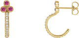 14K Gold Round Natural Pink Tourmaline Accented Bezel-Set J-Hoop Earrings - Yellow Gold