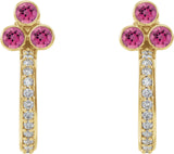14K Gold Round Natural Pink Tourmaline Accented Bezel-Set J-Hoop Earrings - Yellow Gold - view 2