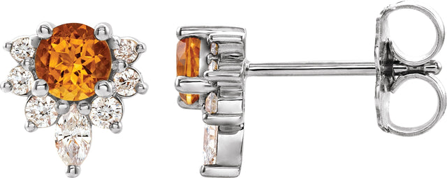 Platinum Round Natural Citrine Accented Earrings