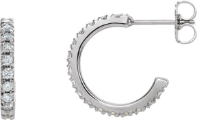 14K Gold Round Natural Diamond French-Set Hoop Earrings – 1/2 CTW - White Gold