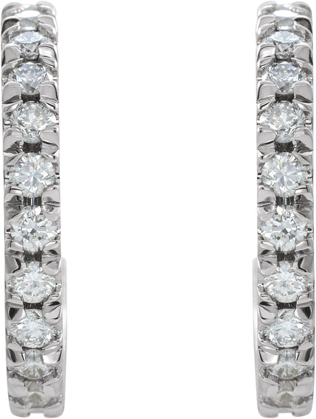 Platinum Round Natural Diamond French-Set Hoop Earrings – 1/2 CTW - view 2