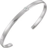 14K Gold Round Natural Diamond Bezel-Set Cuff Bracelet - White Gold