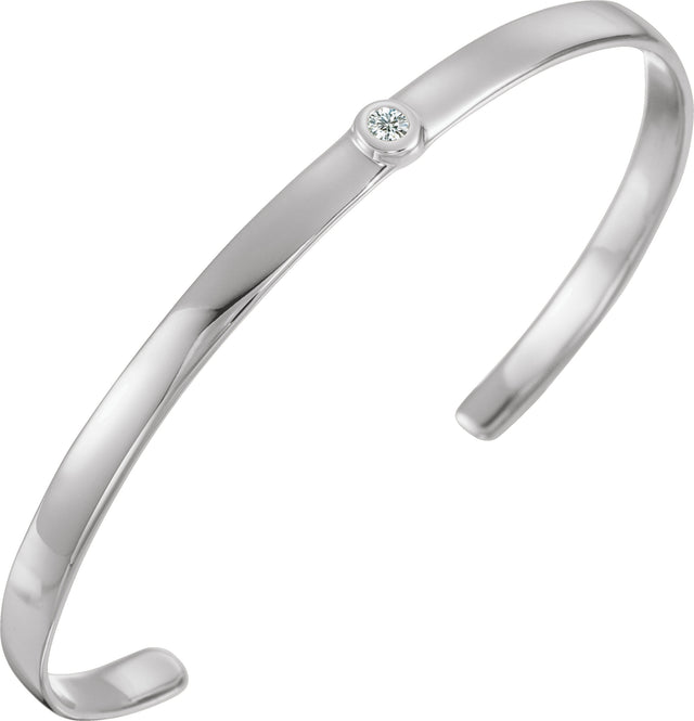 14K Gold Round Natural Diamond Bezel-Set Cuff Bracelet - White Gold
