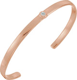 14K Gold Round Natural Diamond Bezel-Set Cuff Bracelet - Rose Gold