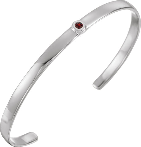 14K Gold Round Natural Mozambique Garnet Bezel-Set Cuff Bracelet - White Gold