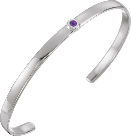 14K Gold Round Natural Amethyst Bezel-Set Cuff Bracelet - White Gold