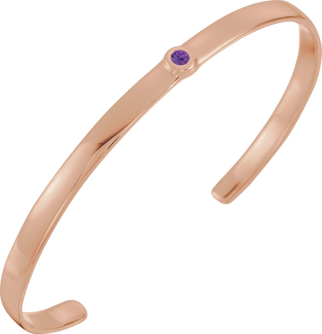 14K Gold Round Natural Amethyst Bezel-Set Cuff Bracelet - Rose Gold