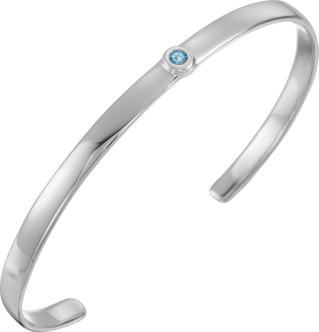 14K Gold Round Natural Aquamarine Bezel-Set Cuff Bracelet - White Gold