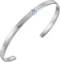 14K Gold Round Natural Aquamarine Bezel-Set Cuff Bracelet - White Gold