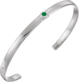 14K Gold Round Natural Emerald Bezel-Set Cuff Bracelet - White Gold