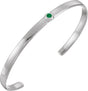 14K Gold Round Natural Emerald Bezel-Set Cuff Bracelet - White Gold