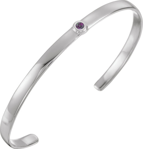 14K Gold Round Lab-Grown Alexandrite Bezel-Set Cuff Bracelet - White Gold