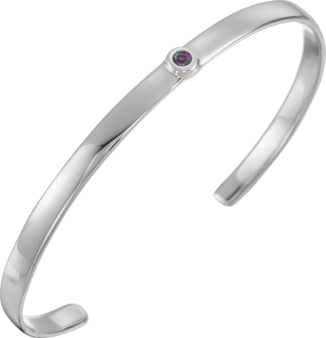14K Gold Round Lab-Grown Alexandrite Bezel-Set Cuff Bracelet - White Gold