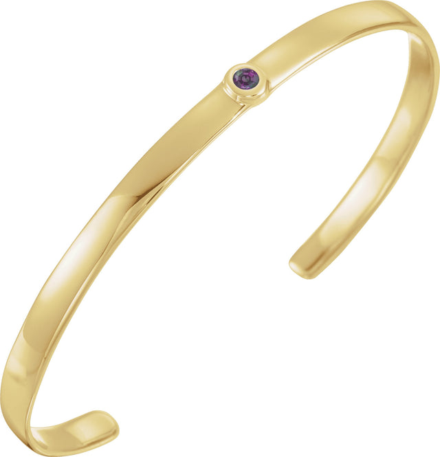 14K Gold Round Lab-Grown Alexandrite Bezel-Set Cuff Bracelet - Yellow Gold