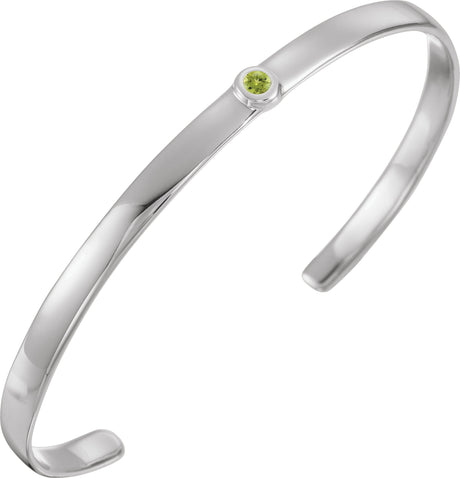 14K Gold Round Natural Peridot Bezel-Set Cuff Bracelet - White Gold