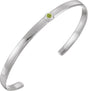 14K Gold Round Natural Peridot Bezel-Set Cuff Bracelet - White Gold