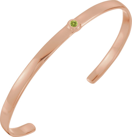 14K Gold Round Natural Peridot Bezel-Set Cuff Bracelet - Rose Gold