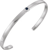 14K Gold Round Natural Blue Sapphire Bezel-Set Cuff Bracelet - White Gold