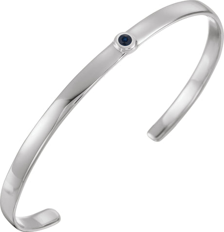 14K Gold Round Natural Blue Sapphire Bezel-Set Cuff Bracelet - White Gold