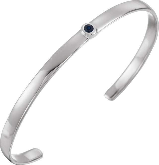 14K Gold Round Natural Blue Sapphire Bezel-Set Cuff Bracelet - White Gold