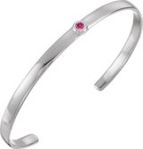 14K Gold Round Natural Pink Tourmaline Bezel-Set Cuff Bracelet - White Gold