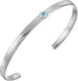14K Gold Round Natural Blue Zircon Bezel-Set Cuff Bracelet - White Gold
