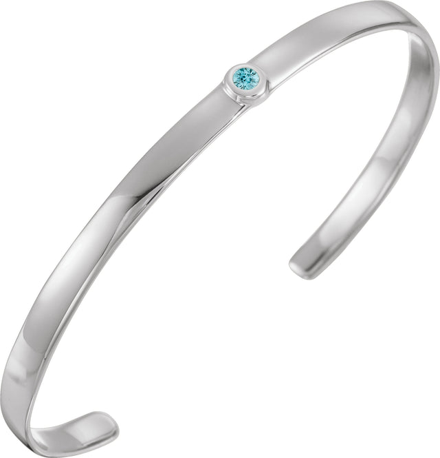 14K Gold Round Natural Blue Zircon Bezel-Set Cuff Bracelet - White Gold