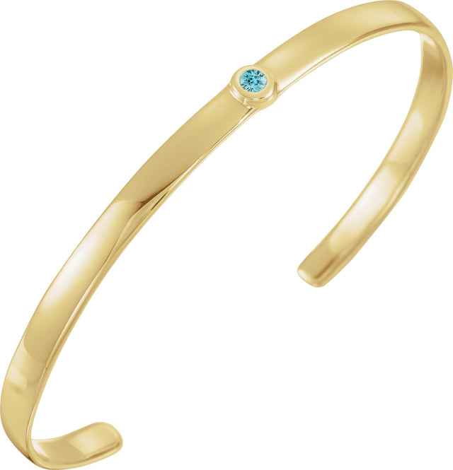 14K Gold Round Natural Blue Zircon Bezel-Set Cuff Bracelet - Yellow Gold