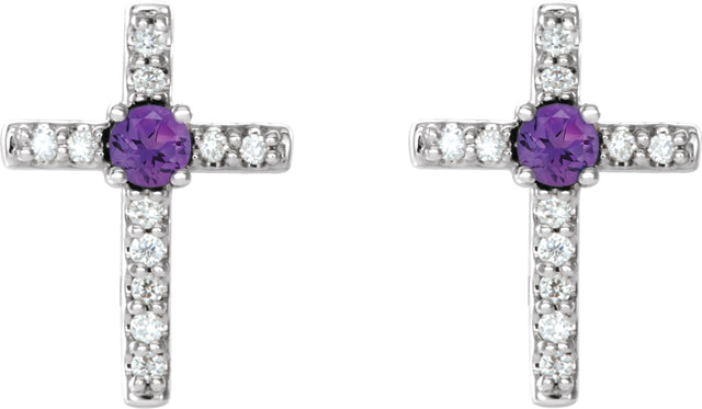Platinum Round Natural Amethyst Accented Cross Earrings – 1.5-2mm Stones - view 2