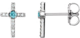 Platinum Round Natural Blue Zircon Accented Cross Earrings – 1.5-2mm Stones