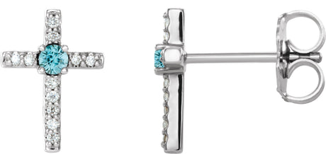 Platinum Round Natural Blue Zircon Accented Cross Earrings – 1.5-2mm Stones